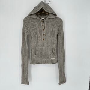Vintage Y2K Abercrombie & Fitch Cable Knit Henley Sweater w Hood Grey Women's M